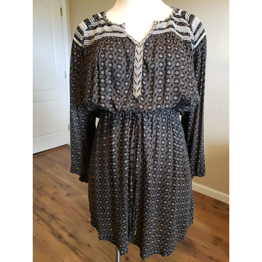 Anthropologie Holding Horses Dress Womens Black Embroidered Size L Boho Midi